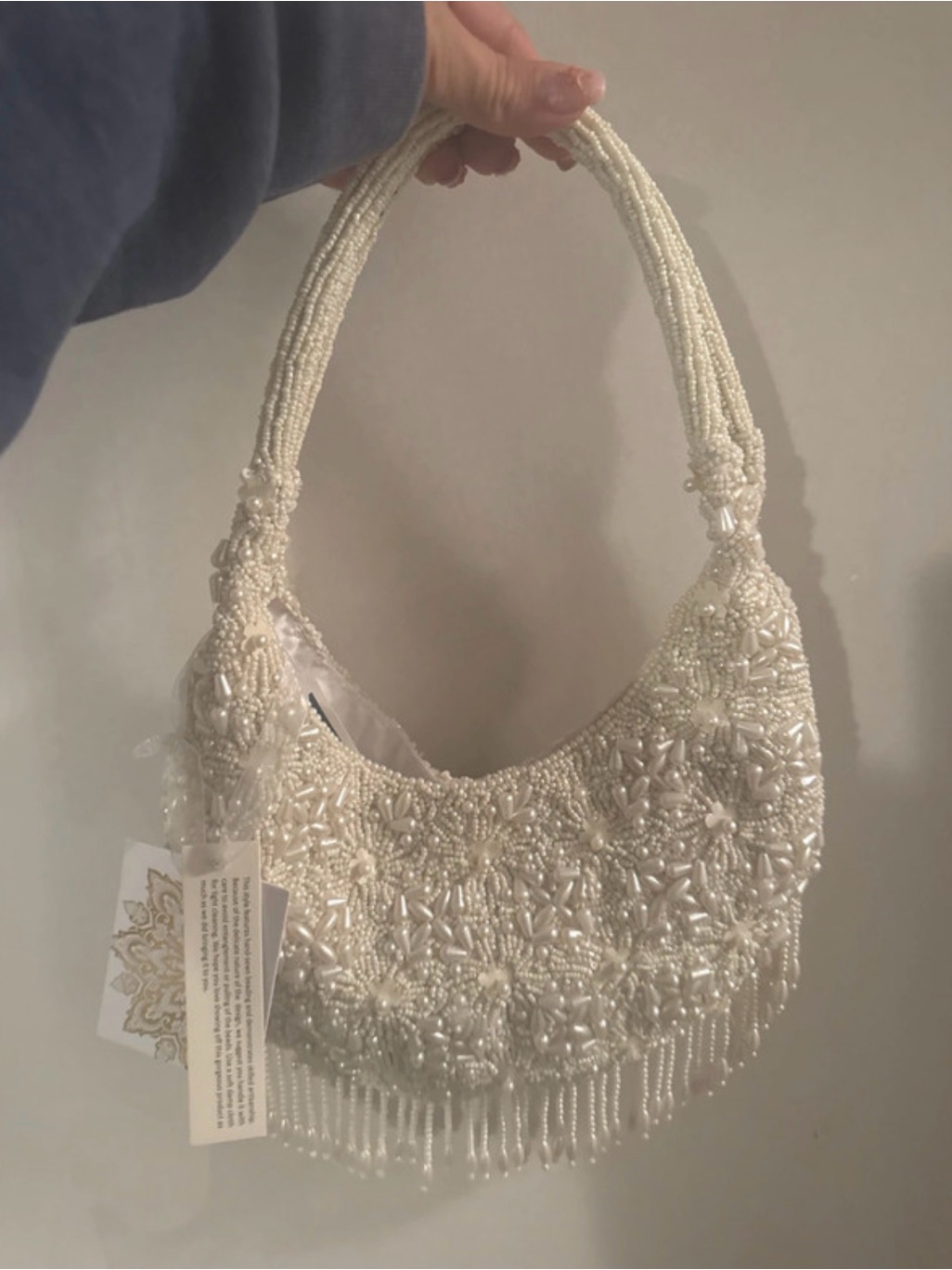 Beaded Pearl White Shoulder Bag - Elegant Evening Accessory
